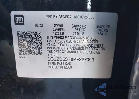 2023 Chevrolet Malibu Fwd 1Lt из США, поврежденный, VIN 1G1ZD5ST0PF227091